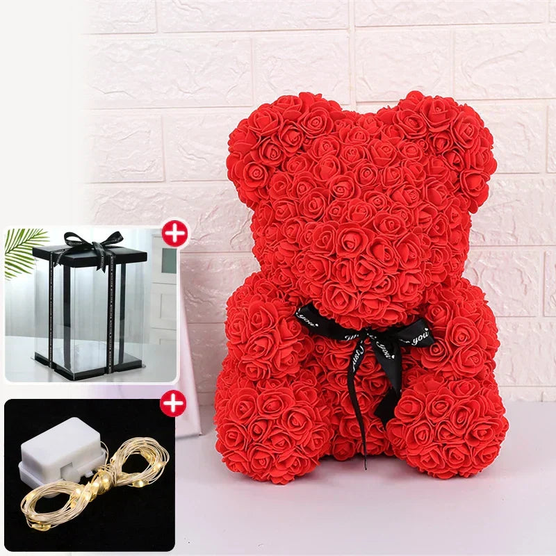 Red 25cm Teddy Rose Bear with Light-Up Box - Symbol of Eternal Love-1