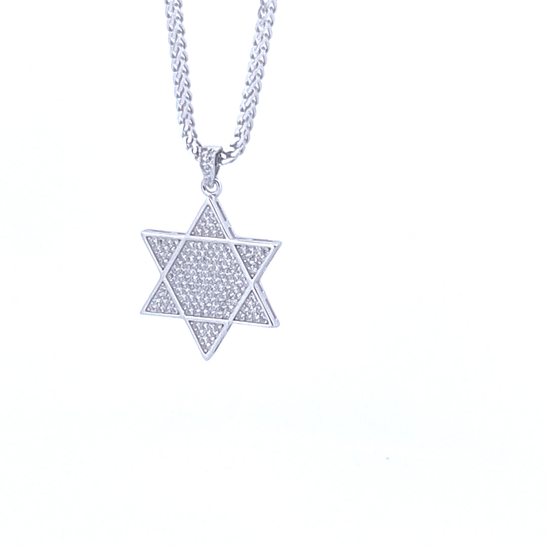 925 Sterling Silver Line Star of David Moissanite Necklace-3