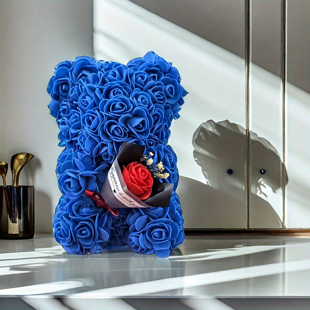 Preserved Rose Teddy Bear Floral Gift (Blue)-1