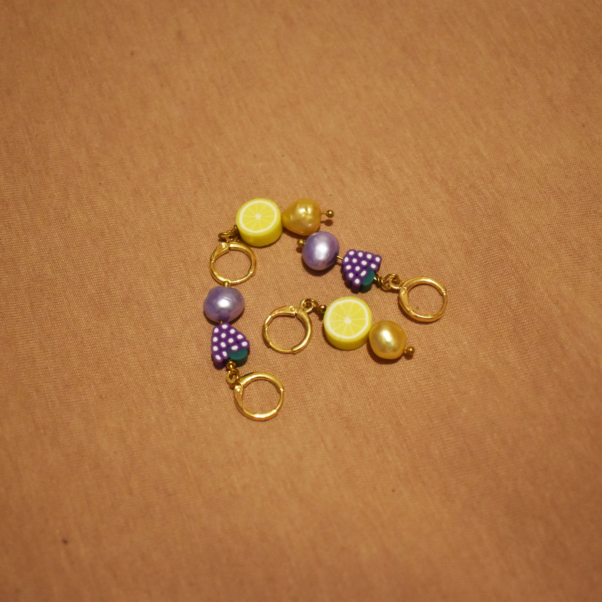 Gold freshwater pearl with lemon huggie earrings| by Ifemi Jewels-4